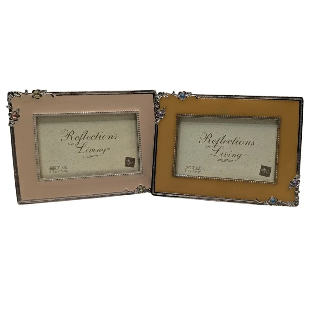 Vintage Russ Enamel Frames Studded Silver Tone Reflections On Living Lot of Two